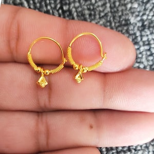 22k Yellow Gold Hoop Bali Earrings, Handmade Yellow gold earrings for women, Valentine Day gift,  indian gold earrings for gift