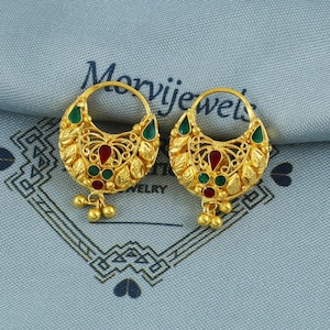 Solid 22k Gold Hoop Earrings Double Side | Traditional Indian Bali Hoops | Pure Gold Earrings for Women, K5872A
