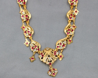 22k gold Red ruby zircon stone Gold Chain Necklace Indian Handmade Jewelry for Gift