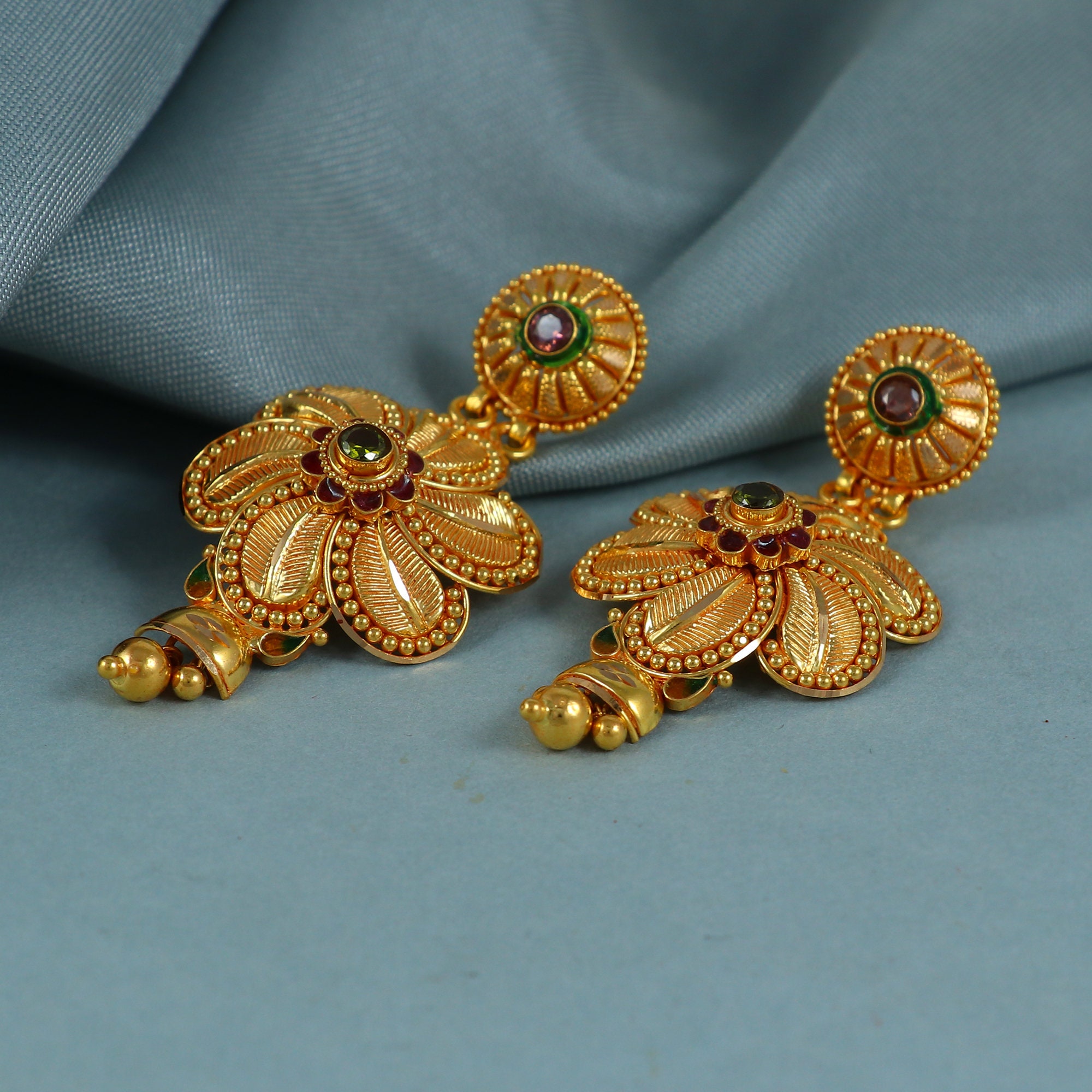 Buy 22k Yellow Gold Earrings Jewelry, Handmade Vintage Pure