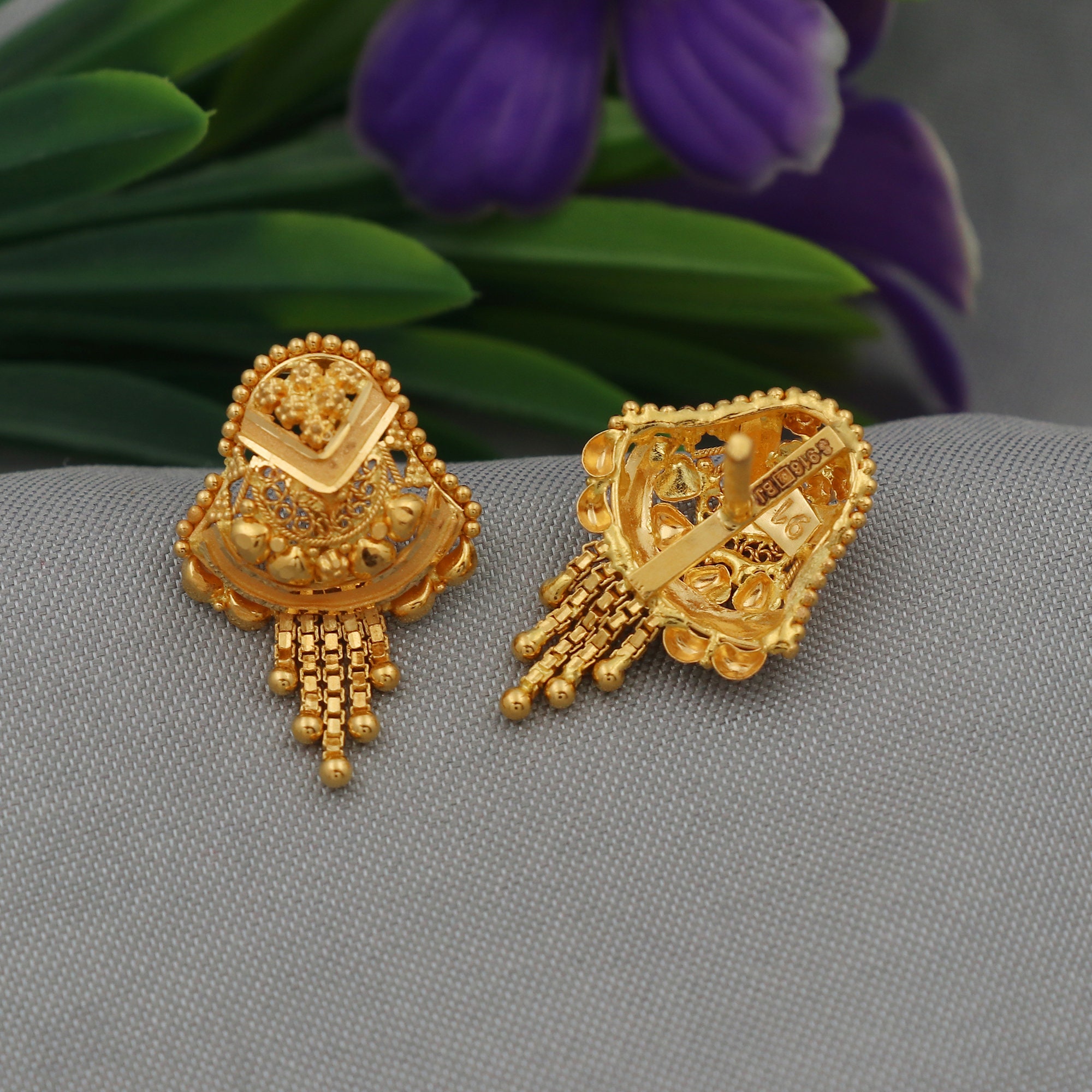 22k Yellow Gold Stud Earrings Handmade Yellow Gold Earrings - Etsy