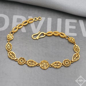 Real 22k Gold Women Girl Handmade Bracelet Link Chain 22kt 22 karat Indian Jewelry, K5270