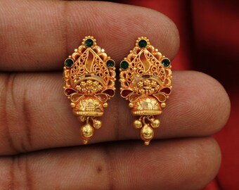 22kt Yellow Gold Earrings Handmade vintage traditional intricate gold earrings Indian jewelry