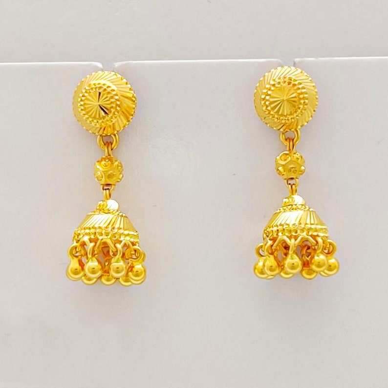 Solid Yellow 22k 22kt Yellow Gold Dangle Jhumki Jhumka Earrings ...