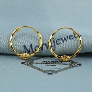 22k Yellow Gold Hoop Bali Earrings , Handmade Yellow gold earrings for women, Small Tiny Hoops, dainty indian gold earrings for teens, K5424
