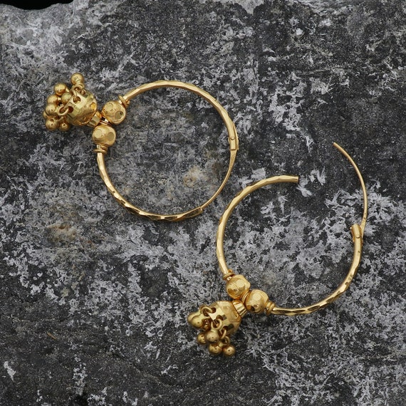 22k Yellow Gold Hoop Bali Jhumki Earrings Handmade Big Yellow Gold