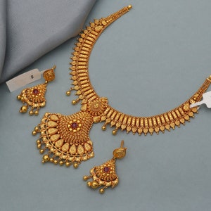 pure 22k gold necklace earrings set