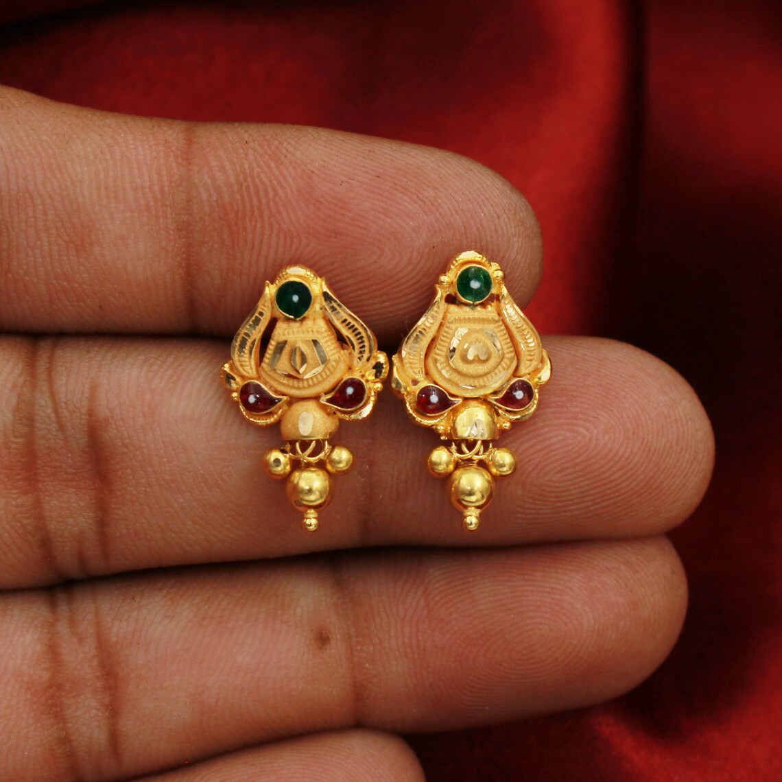 Indian 22k Gold Earrings Handmade Jewelry Etsy
