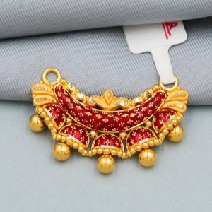 Indian Hand Carved 22k Gold Pendant Amulet Jewelry, Red Enamel Pure ...