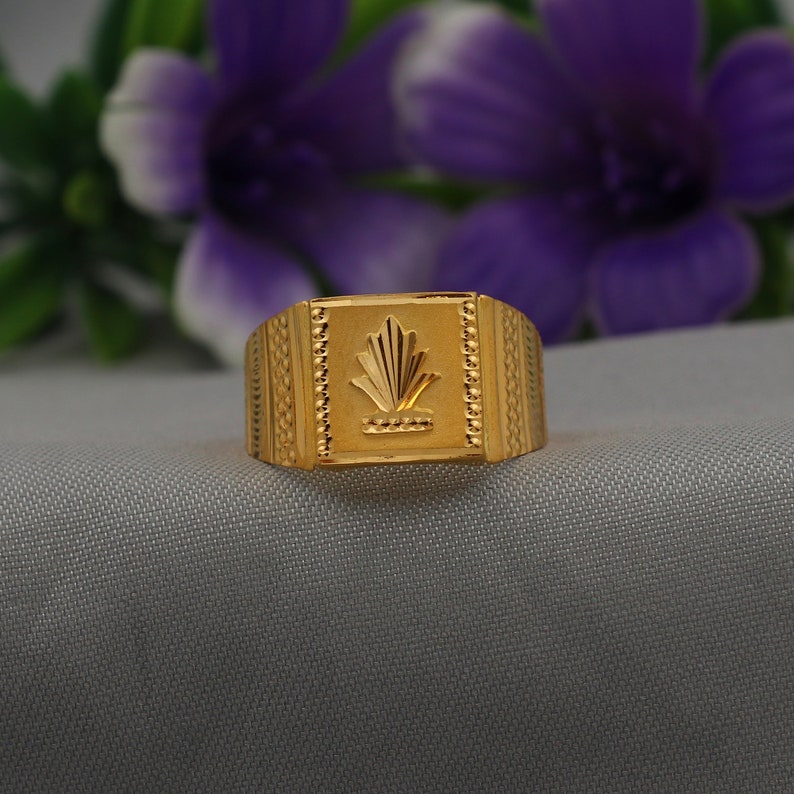 Hand Carved 22k Solid Gold Ring Pure Gold Ring Handmade Ring Etsy