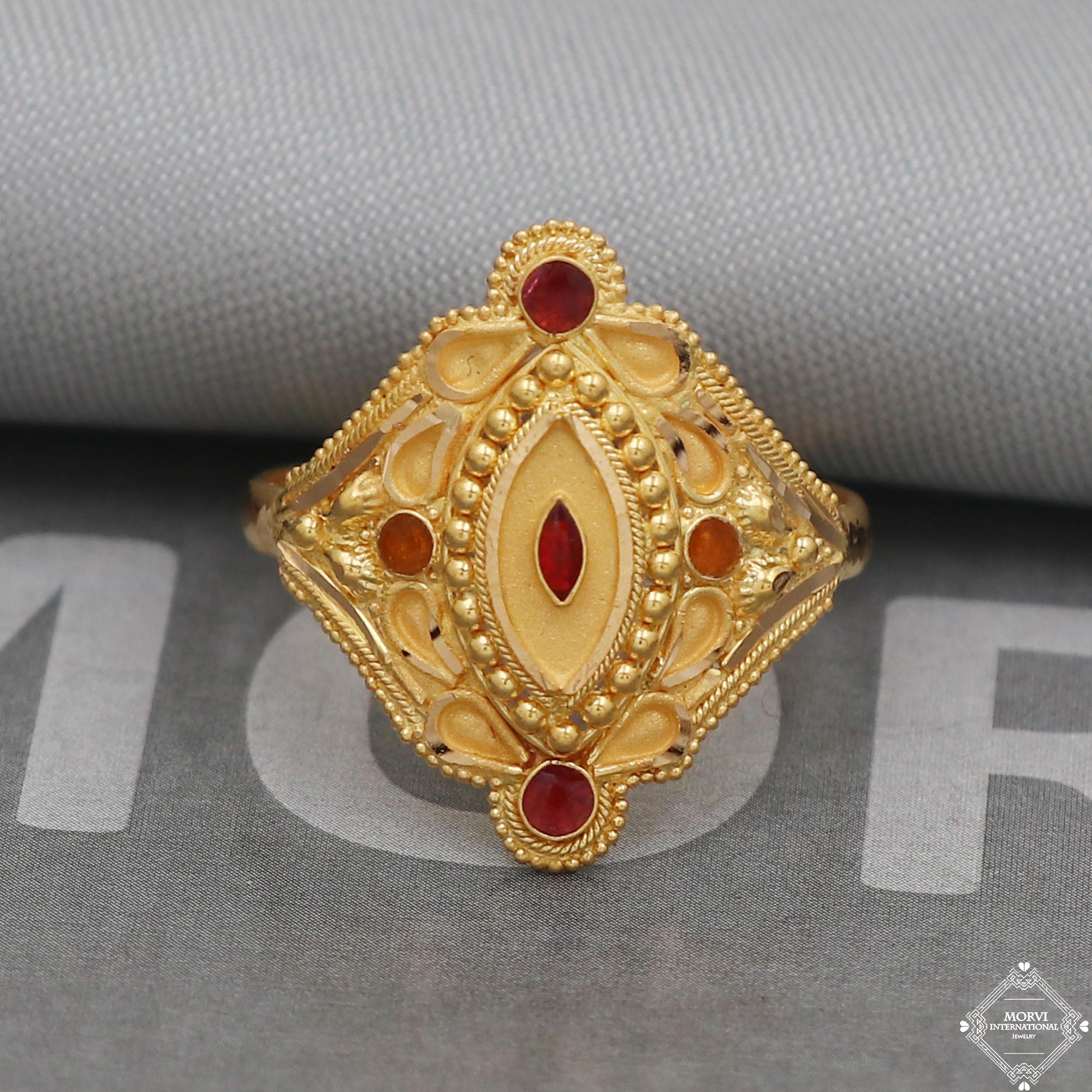 IndianJewelry ＊RINGのみ 22k Solid Gold Red Meenakari Ring, Traditional Rhombus Statement