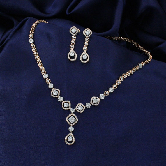 Diamond necklace and earring cheap set on sale
