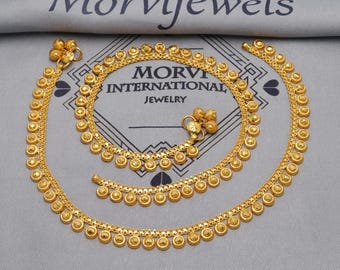 22k Gold Anklet Pair: Handmade Indian Payal Chain