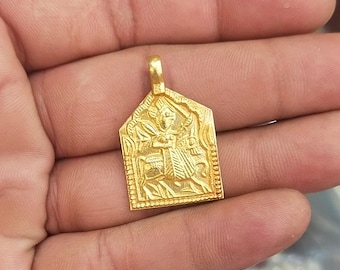 本物の手作り22金ヒンドゥー教の神ペンダント：ヴィンテージスタイルのお守りジュエリー