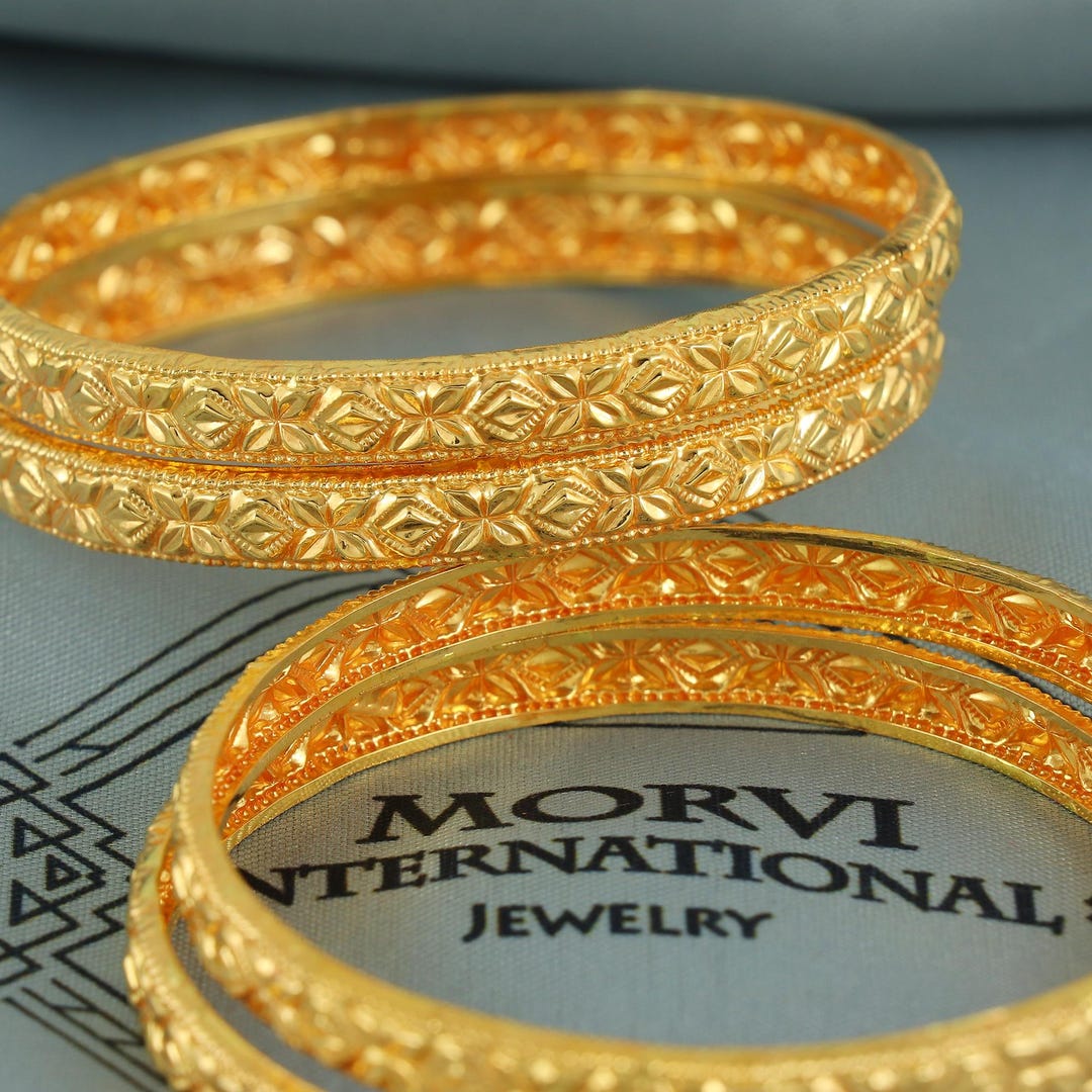 Pure 22k Gold Bangles Indian Handmade Lightweight Delicate Vintage
