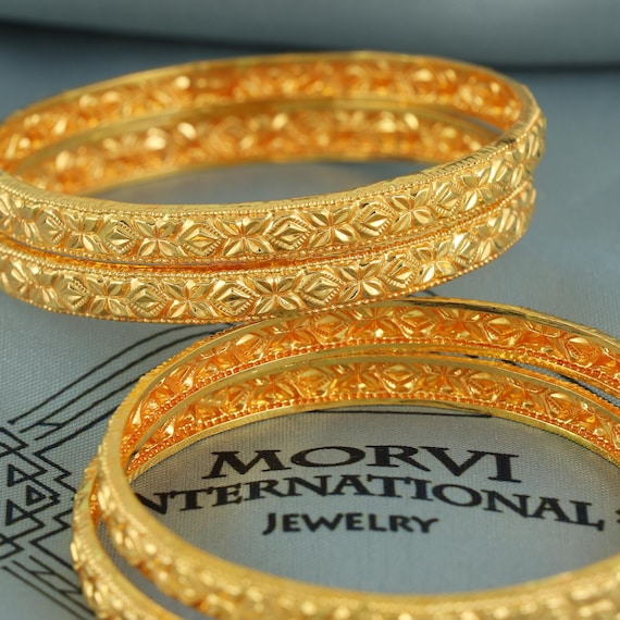 Pure 22k Gold Bangles Indian Handmade Lightweight Delicate Vintage