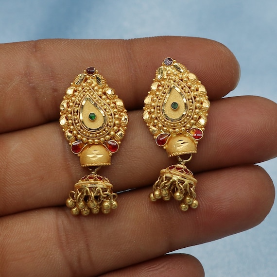 Buy NIMZ One1 Gram Golden Earrings Traditional south indian earrings Screw  Back 18k Gold Jhumka Jhumki Stud Combo Earrings For Women girls Temple  Jewellery Ethnic Earrings Set For women-J105 Online In India