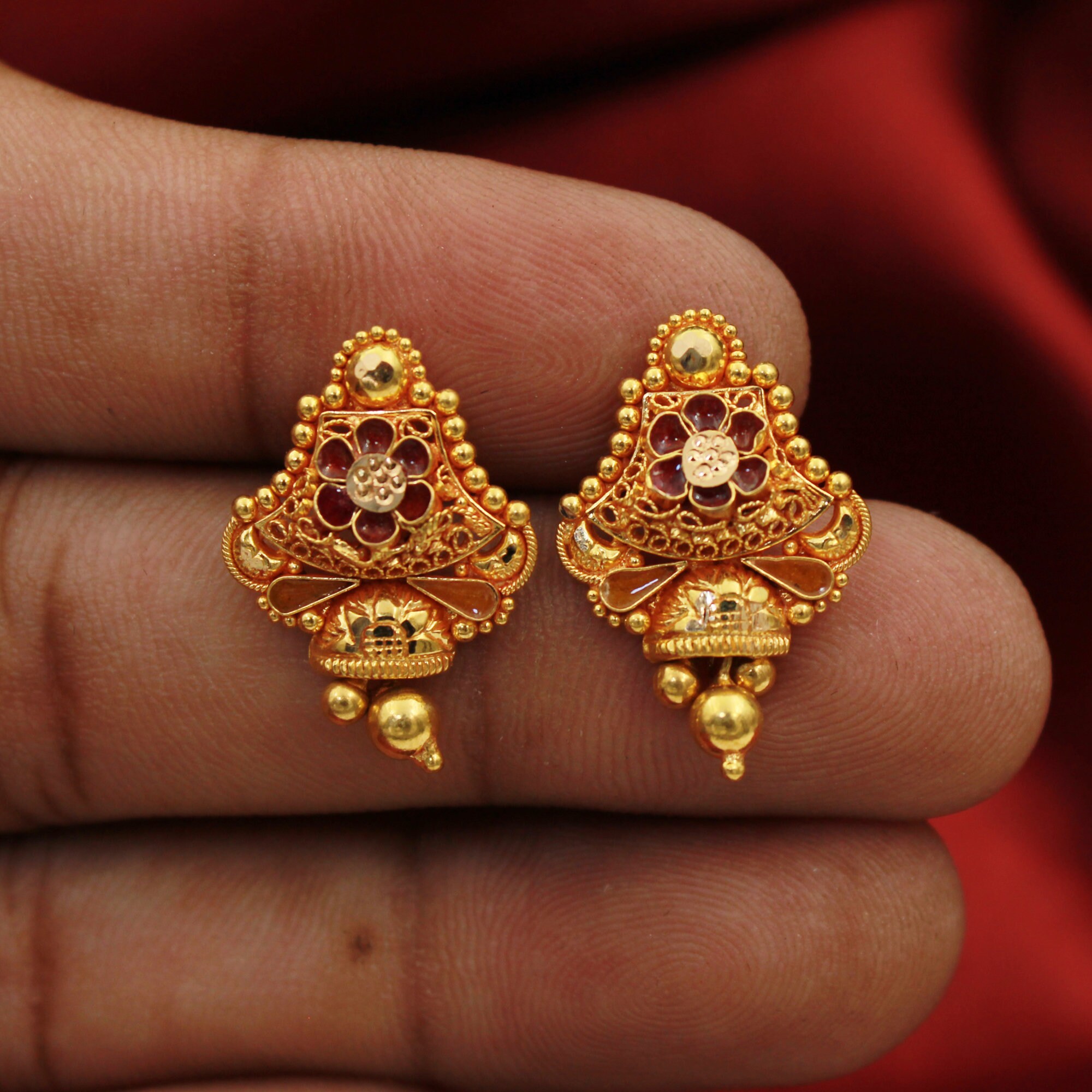 22k Gold Stud Earrings Handmade Yellow Gold Earrings For Etsy