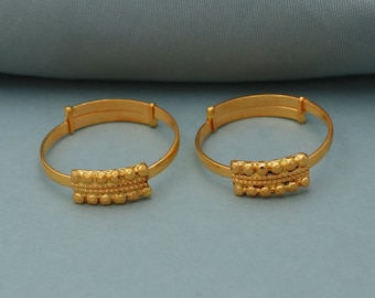 Bichiya Zehenring aus 22 Karat Gelbgold, handgefertigtes Gold-Zehenringpaar für Frauen, indischer Gold-Zehenschmuck, Bichiya-Geschenk aus echtem Gold, K3522