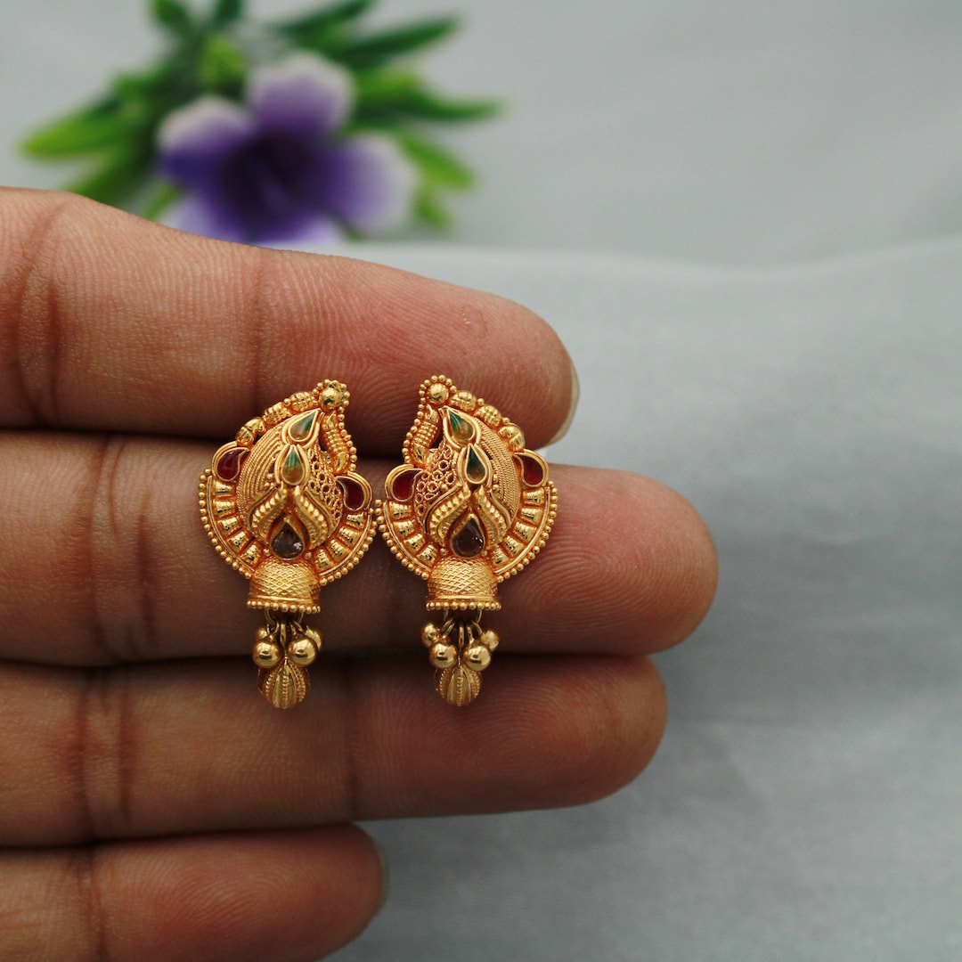 Golden Brass CZ Earrings Micro Gold Plated at Rs 120/pair in Bengaluru |  ID: 23577211248