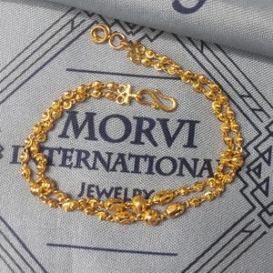 22k Solid Gold Double Strand Beaded Bracelet, Traditional Indian Diamond Cut Bead Chain Bracelet, S Hook Gift Her