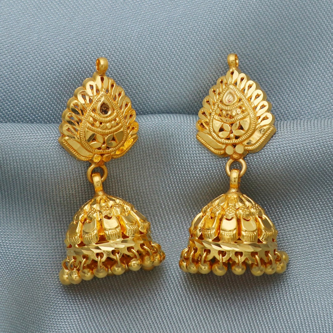 22k Yellow Gold Earrings Jhumka Jewelry, Handmade Ethnic Pure ...