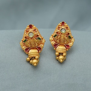 22k 18k Gold Stud Earrings, 22kt jewelry, Handcrafted Gold Jewelry for gift