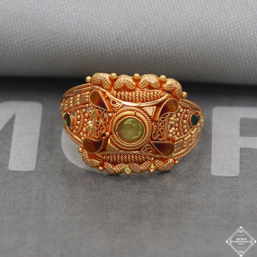 Indian 22k Yellow Gold Ring Handmade Jewelry, Vintage and Antique