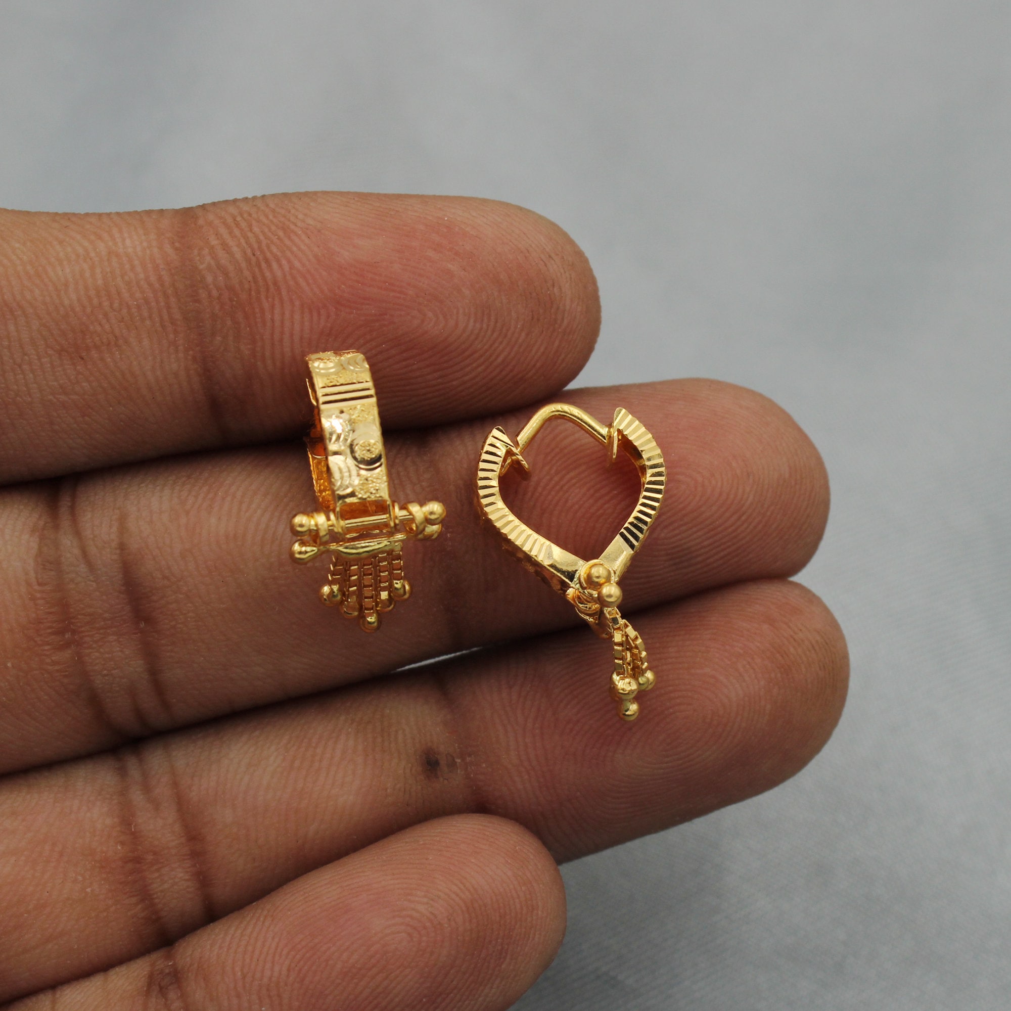 22k Yellow Gold Hoop Earrings Bali Earrings Huggies Handmade