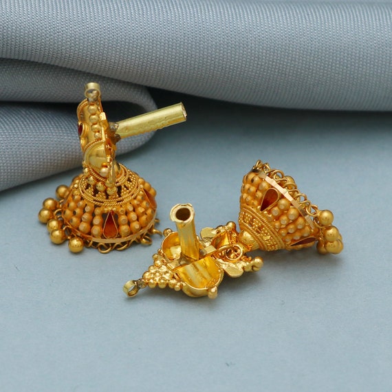 22k 18K Gelbgold Ohrringe Jhumka Schmuck handgemachte Vintage Pure Traditionelles Design indischen Stil HOCHZEIT Baumeln Jhumki Ohrringe Kronleuchter Etsy