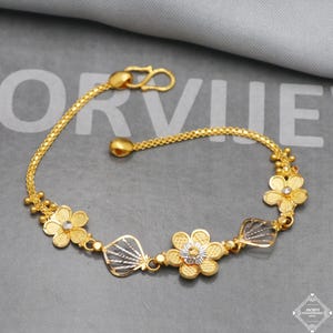 Real 22k Gold Women Girl Handmade Bracelet Link Chain 22kt 22 karat Indian Jewelry, K5271
