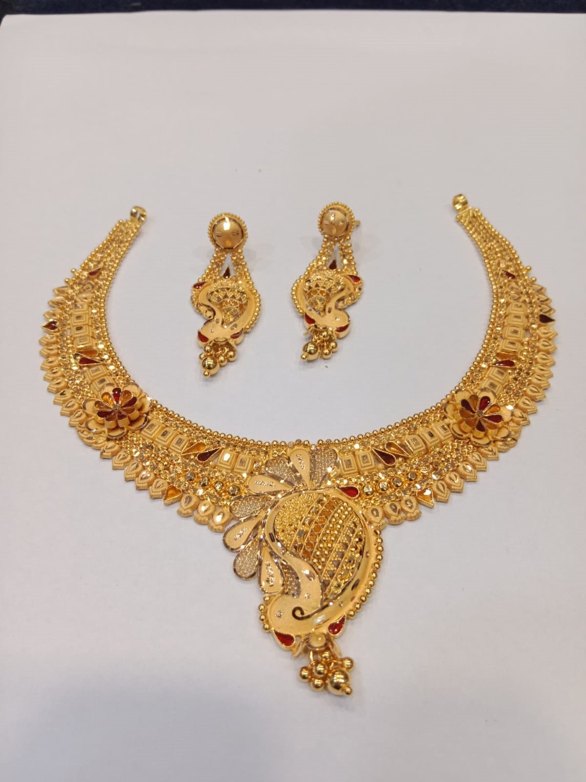 22k Yellow Gold Necklace Set Indian Gold Set Indian Gold Jewelry Gold Earring Necklace Traditional Rajasthani Pure Gold Handmade design