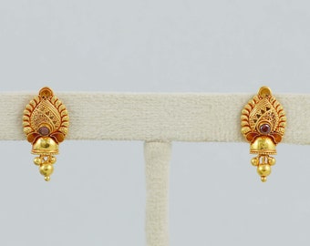 Indische Gold Ohrstecker, Vergoldete Ohrringe, Große Runde Ohrstecker