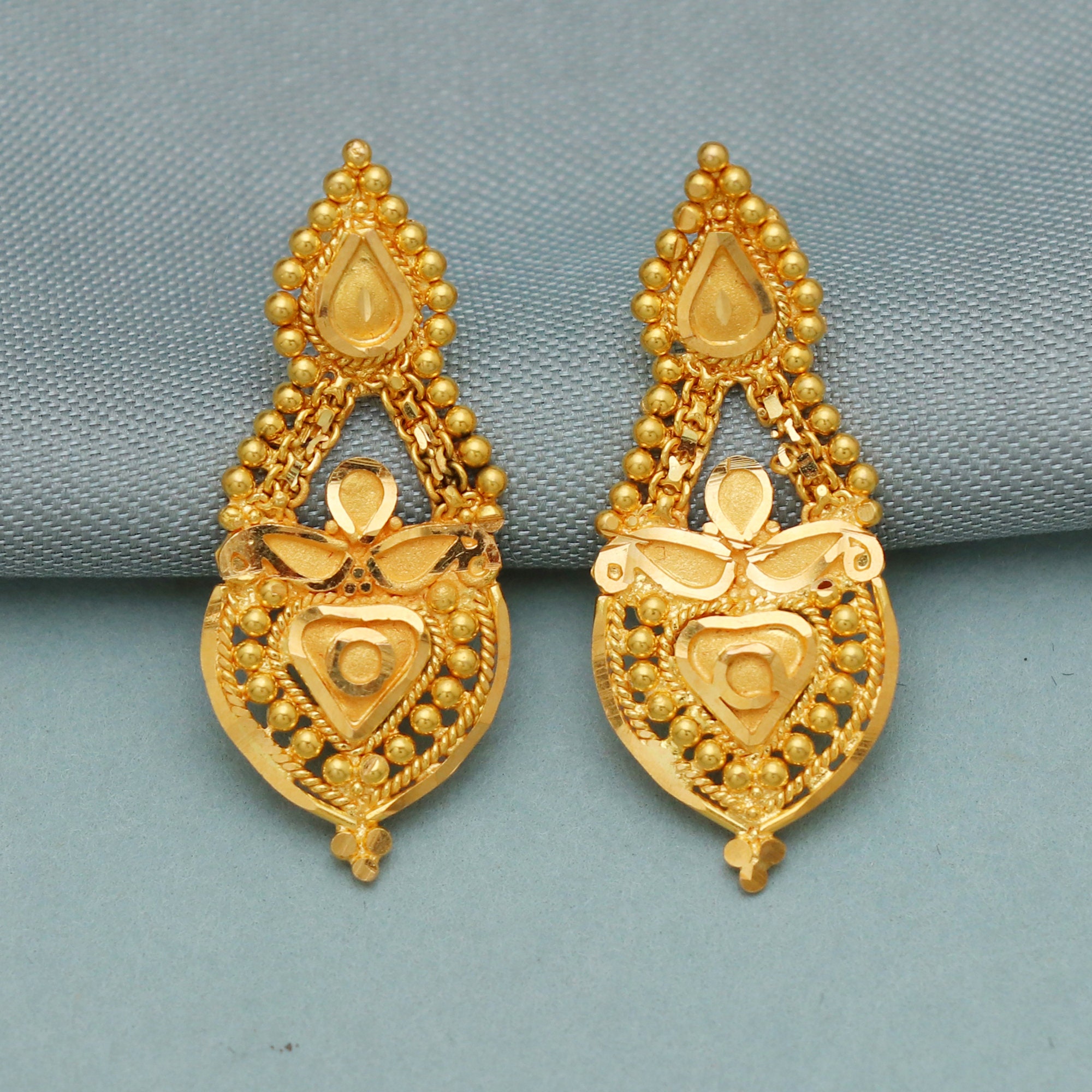 Gold & Cream Pure Gold Earrings | Sakhi Fashions – sakhifashions