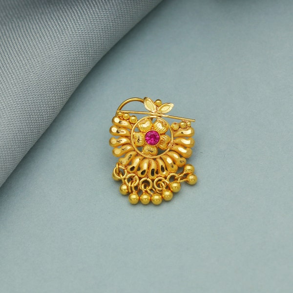 Wedding Jewelry 22k Yellow Gold Nath Nosepin women nose pin Jewelry, gold beads nosering from India, K3486