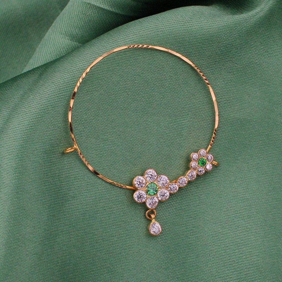 22k Gold Nose Ring Big Nose Rings With Zircon Zircon Nose Etsy