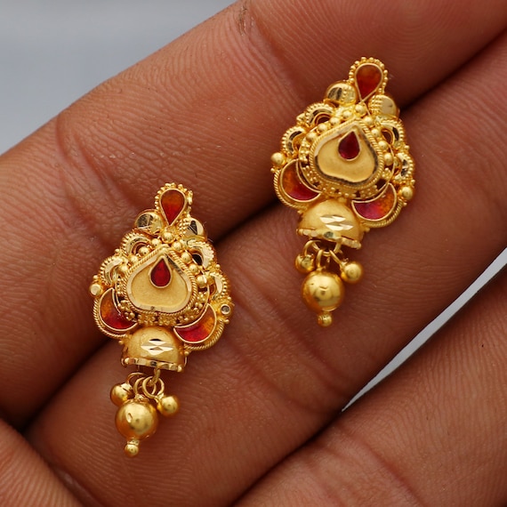 22k Yellow Gold Stud Earrings Handmade Yellow Gold Earrings for