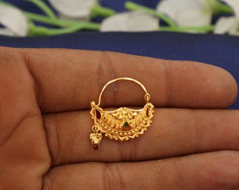 22k gold nose earrings jewelry, wedding bridal nath, nose pin, 22kt 22 karat gold nose pin, earrings, K1886