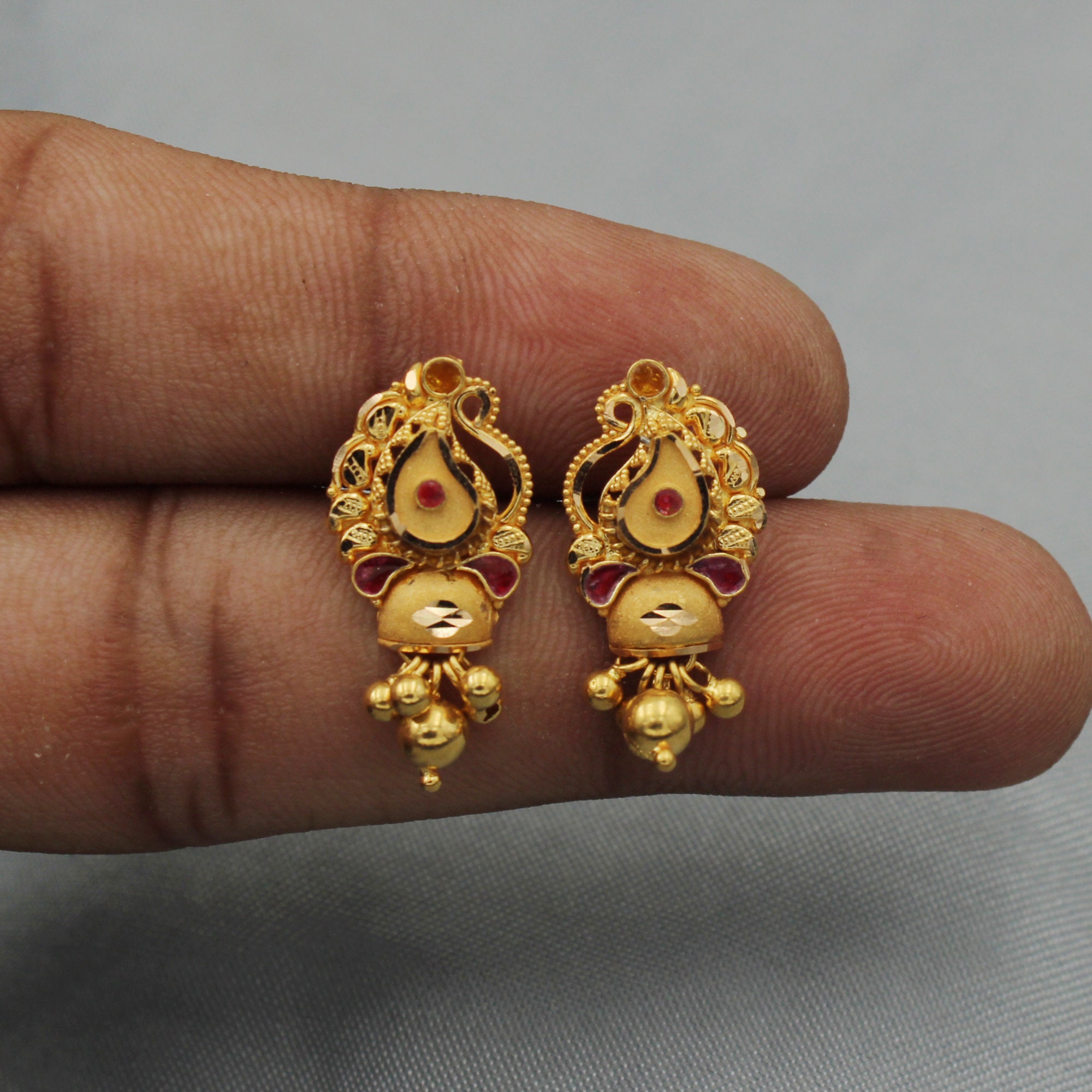 Buy MEENAZ Traditional Temple One Gram Gold Brass Copper South Indian Screw  Back Studs Meenakari Stone Ear Chains Hair Peacock Jhumkas Jhumka Earrings  Combo for Women Girls Wedding chain -GOLD JHUMKI-M119 Online