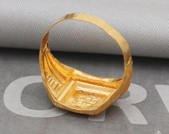 22k Yellow Gold Ring Size 9 US and All, Hand Carved Gold Ring