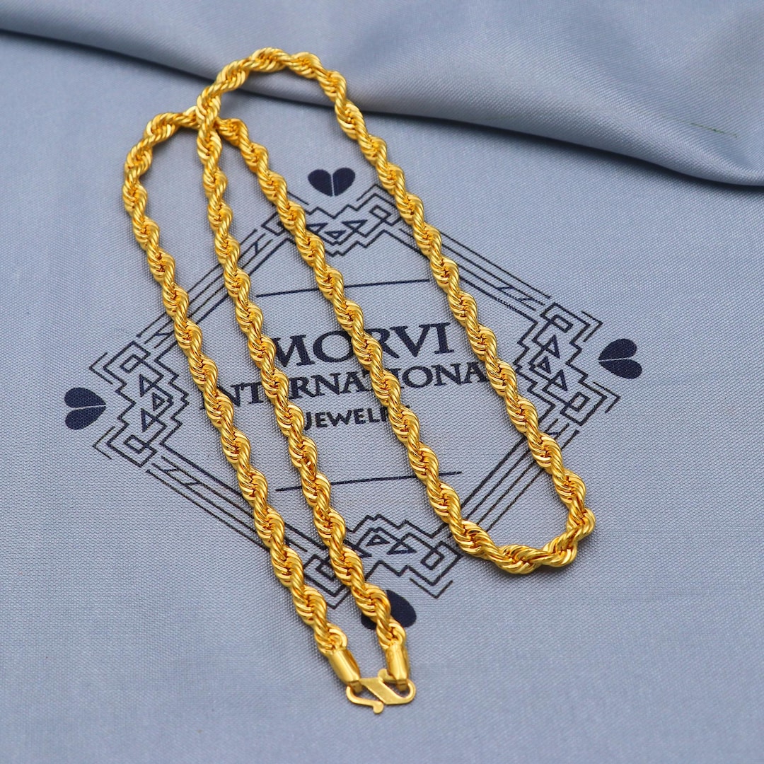 Solid 22k Gold Rope Chain Handmade Necklace Jewelry, 22 Inches Gold ...