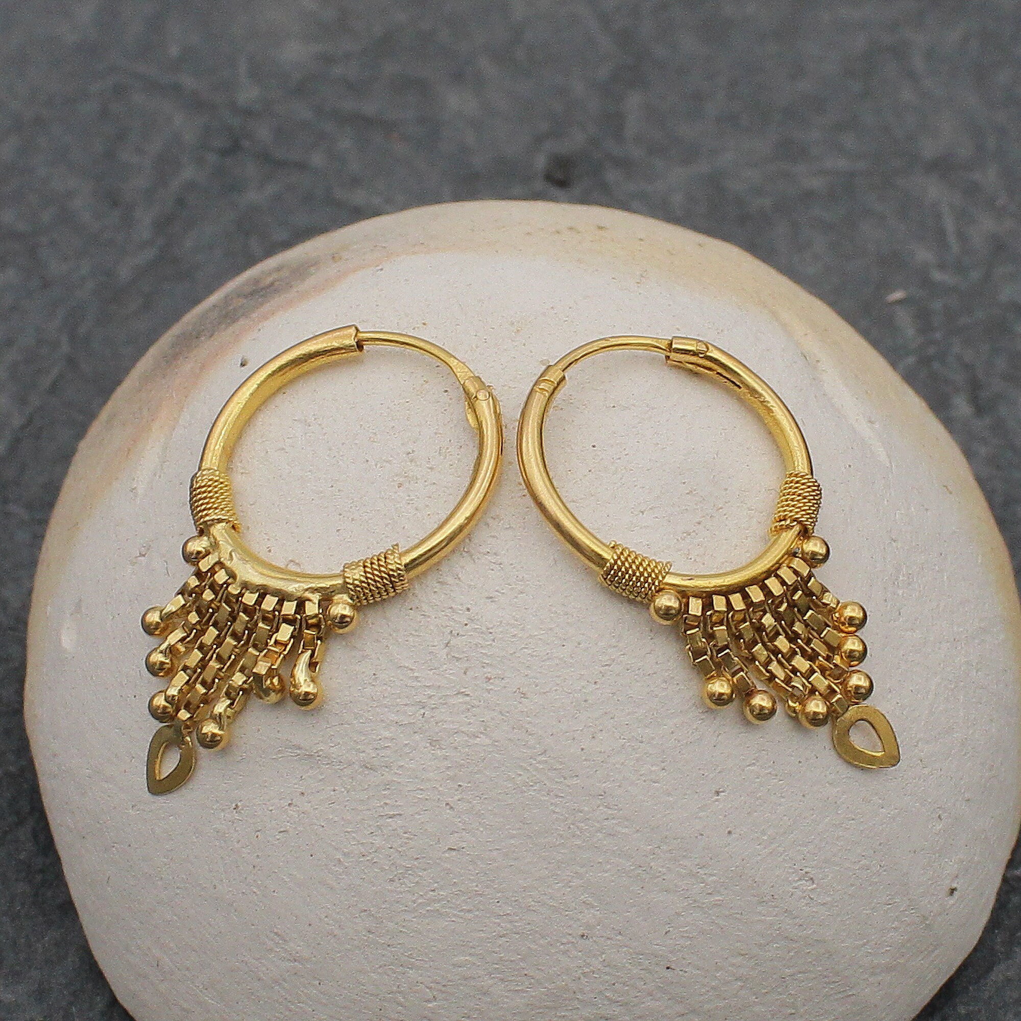 22k Yellow Gold Hoop Bali Earrings Handmade Yellow gold Etsy