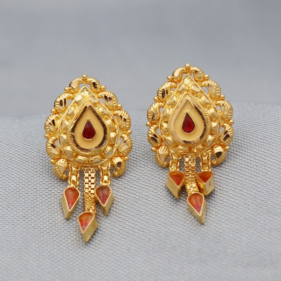 Buy Gold Stud Earrings/antique Tops/indian Studs/indian Earrings/temple  Jewelry/south Indian Earrings/bridal Jewelry/indian Wedding Online in India  - Etsy
