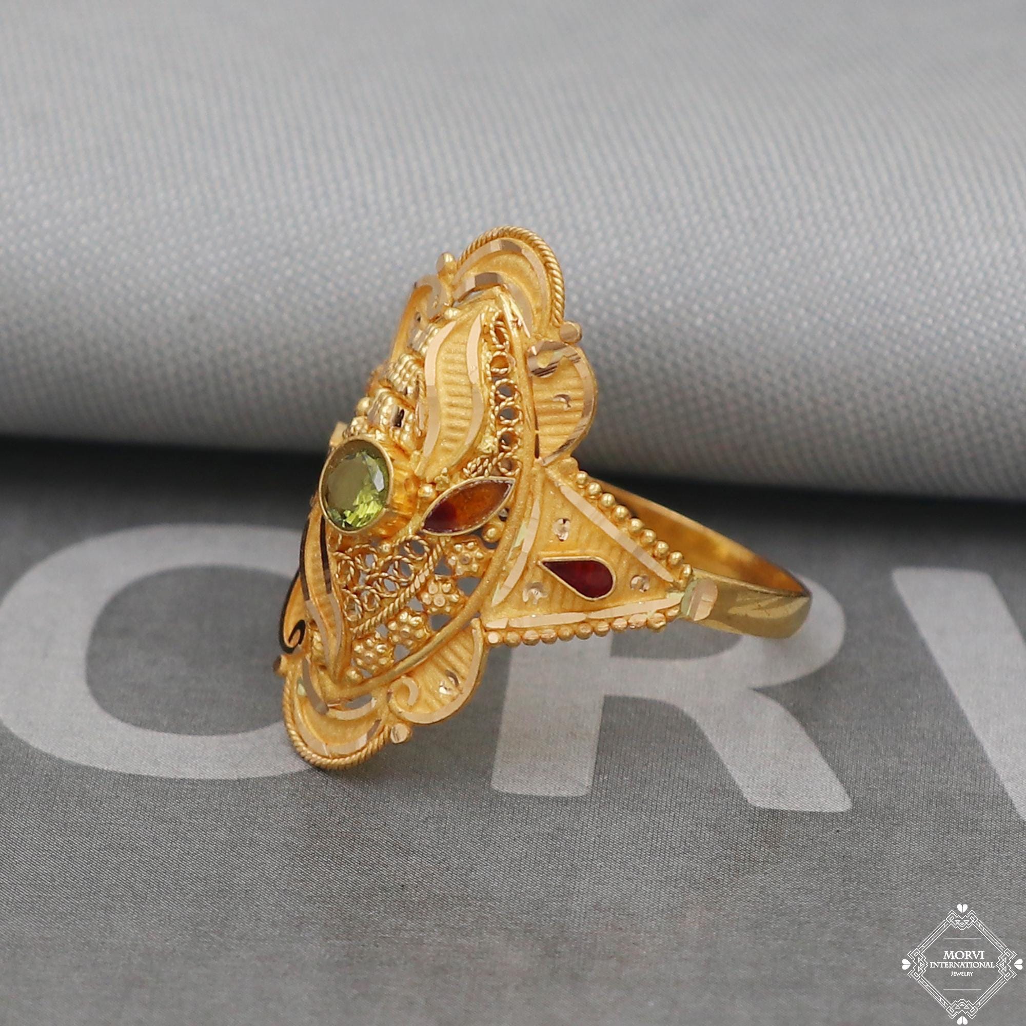 22k Yellow Gold Ring Handmade Indian Jewelry, Vintage and Antique