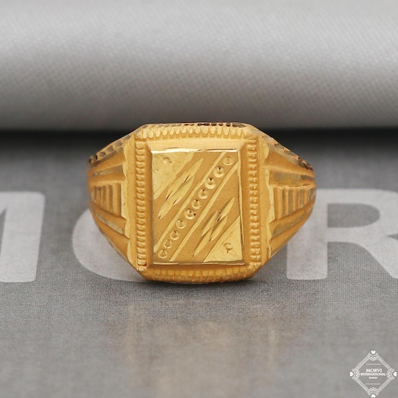 22k Yellow Gold Ring Size 9 US and All, Hand Carved Gold Ring