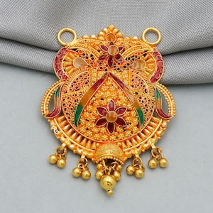 handmade 22k Yellow Gold Pendant Necklace Jewelry,Colorful Meena art