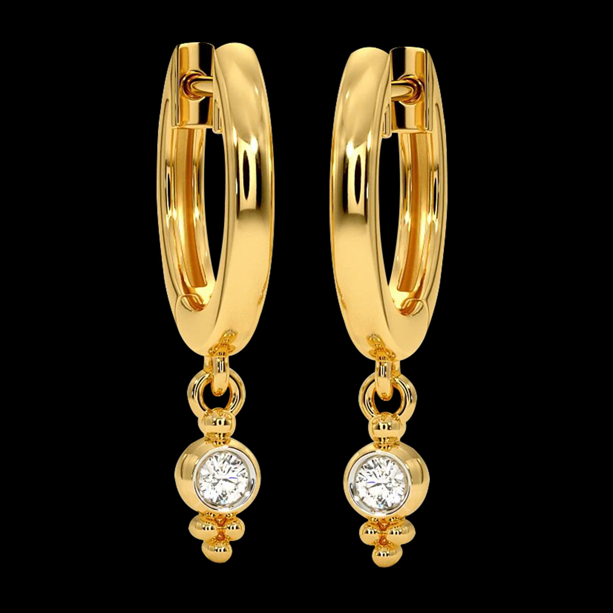 18k Yellow Gold Diamond Hoop Earrings Huggies Handmade -  Israel