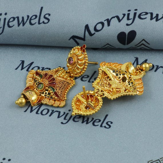 22k Gold Handcrafted Dangle Earrings Traditional Indian Bridal Jewelry Ethnic Gold Earrings for Women K5374 Etsy Israel