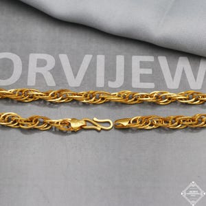 22k Yellow Gold Chain Necklace 6mm, 21.5 inches, Pure Handmade Gold Chain for men and women, Indian gold chain jewelry, gift, K5277