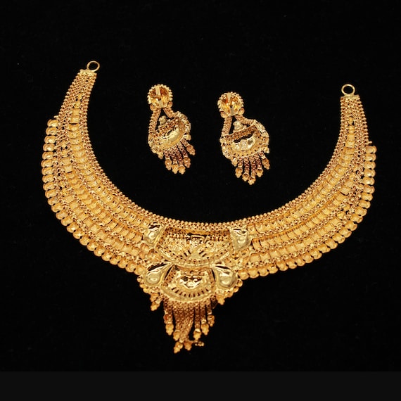 22k Yellow Gold Necklace Set Indian 